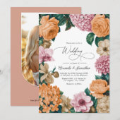 Apricot Nectar, Peony Pink & Warm Sand Wedding Kaart (Voorkant / Achterkant)