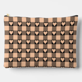 Apricot Peach Black Buffalo Heart Plaid Etui