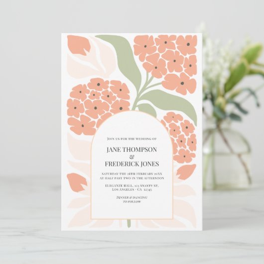 Apricot Pop Abstract Floral Modern Spring Wedding Kaart (Staand voorkant)