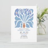 Apricot & Sky Blue Abstract Floral Boho Wedding Kaart (Staand voorkant)