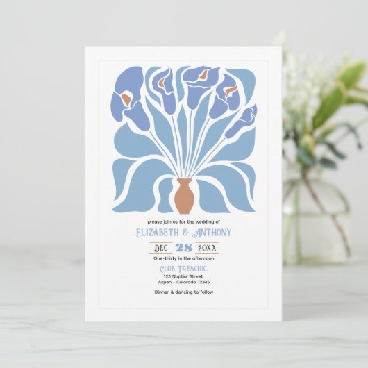 Apricot & Sky Blue Abstract Floral Boho Wedding Kaart (Staand voorkant)