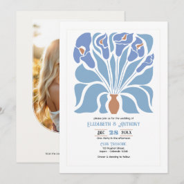 Apricot & Sky Blue Abstract Floral Boho Wedding Kaart