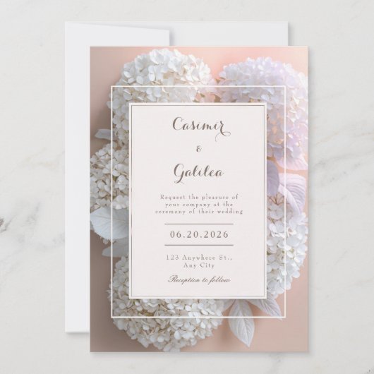 Apricot White Hydrangea Botanical Frame Wedding Kaart (Voorkant)