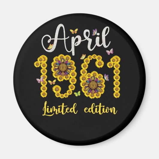 April 1961 61 Year Old Sunflower 61th Birthday Magneet (Voorkant)