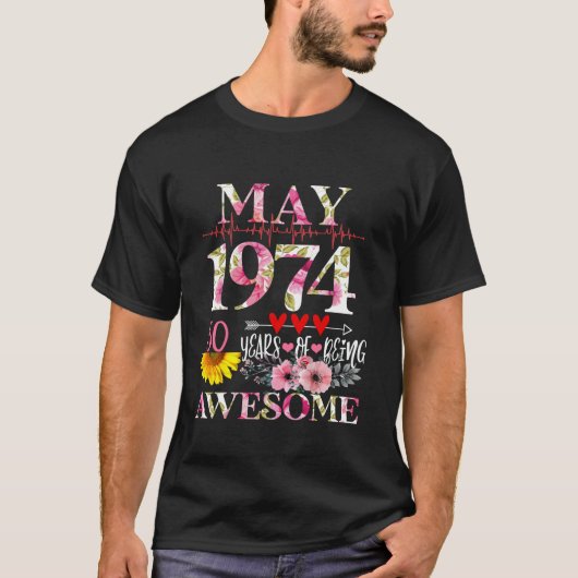 April 1974 Bloemen 50ste verjaardag 50 jaar van zi T-shirt (Voorkant)