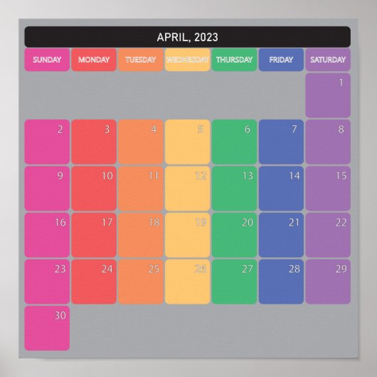 April 2023 planner kalender kleur dagen poster (Voorkant)
