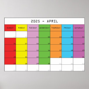 April 2025 kleurdagen kalender planer poster