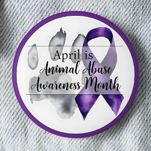 April Animal Abuse Awareness Month - Paw Print Ronde Button 5,7 Cm