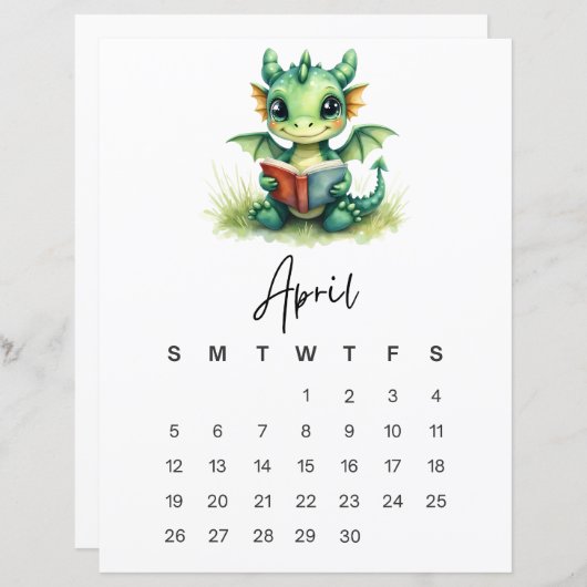 April Baby Dragon Whimsical Fantasy Wall Art (Voorkant / Achterkant)