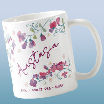 April Birth Flower Custom Name Sweet Pea Daisy