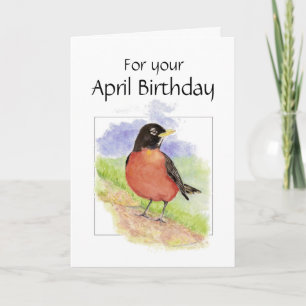 April Birthday, American Robin Bird, Garden Kaart