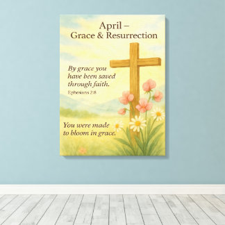 April Birthday Bible Verse Cross and Resurrection Canvas Afdruk