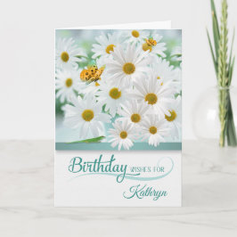 April Birthday Daisies met Butterflies met naam Kaart