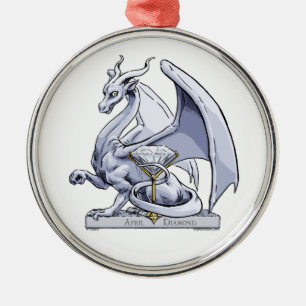 April Birthstone Dragon: Diamant Metalen Ornament