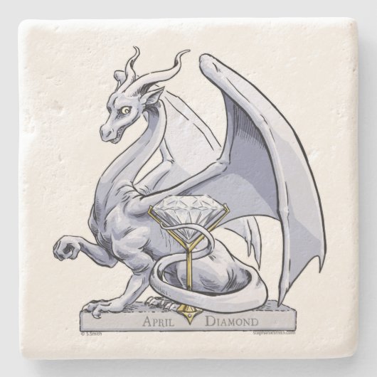 April Birthstone Dragon: Diamond Stenen Onderzetter (Voorkant)