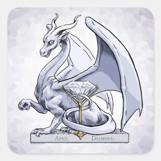 April Birthstone Dragon: Diamond Vierkante Sticker (Voorkant)