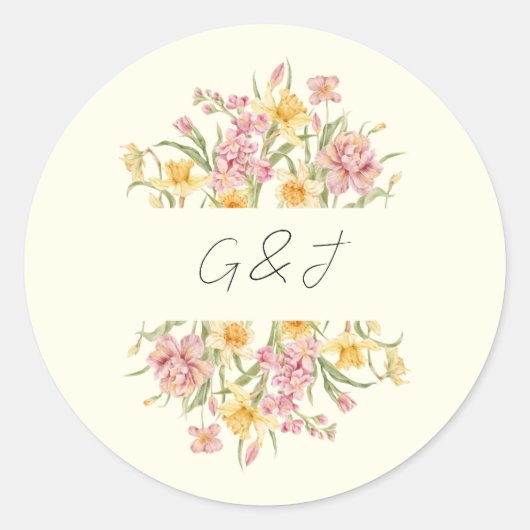 April Blossom Garden Narcis Monogram Sticker (Voorkant)