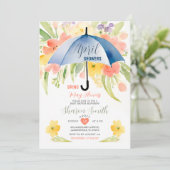 April Buien Brengen Mei Bloemen Blauwe Paraplu Kaart (Staand voorkant)
