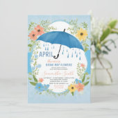 April Buien Brengen Mei Bloemen Blauwe Paraplu Kaart (Staand voorkant)