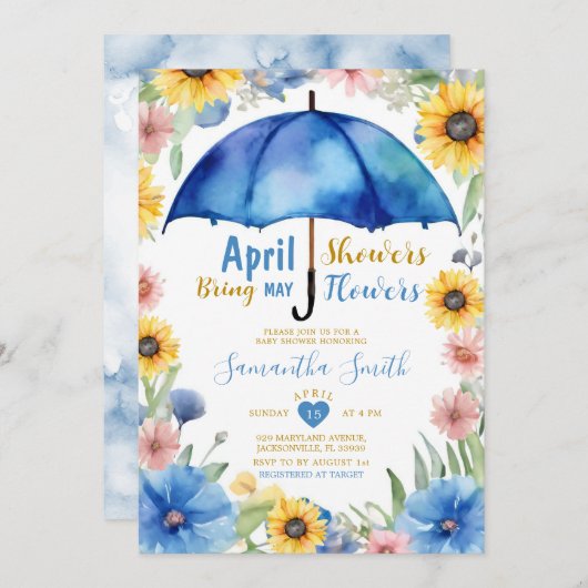 April Buien Brengen Mei Bloemen Blauwe Paraplu Kaart (Voorkant / Achterkant)