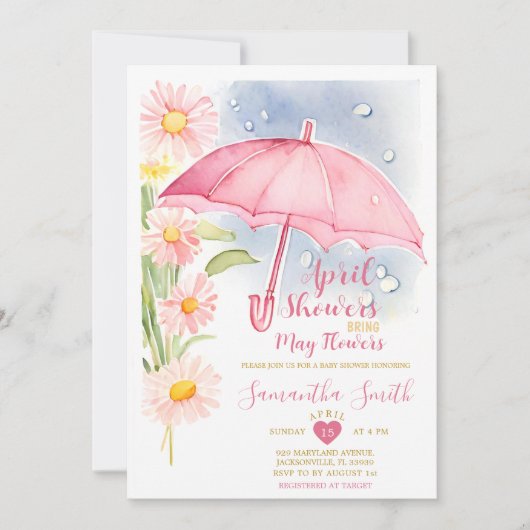 April Buien Brengen Mei Bloemen Roze Paraplu Kaart (Voorkant)