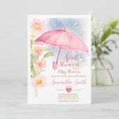 April Buien Brengen Mei Bloemen Roze Paraplu Kaart (Staand voorkant)