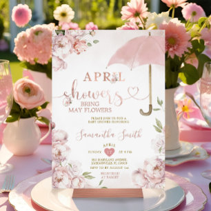 April Buien Brengen Mei Bloemen Roze Paraplu Kaart