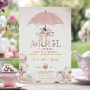 April Buien Brengen Mei Bloemen Roze Paraplu Kaart