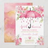 April-buiens brengen May-bloemen Roze Paraplu Kaart (Voorkant / Achterkant)