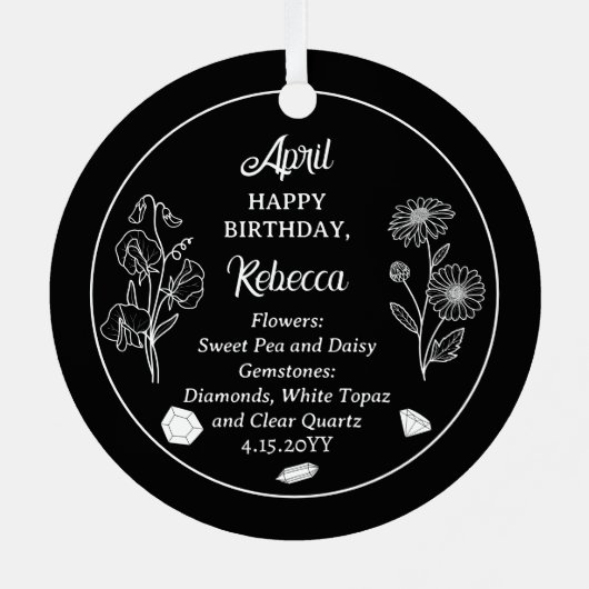 April Daisy en SweetPea Verjaardag Keepsake Metalen Ornament (Achterkant)