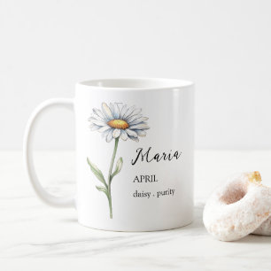 APRIL DAISY GEBOORTE BLOEM MAAND NAAM CADEAU KOFFIEMOK
