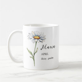 APRIL DAISY GEBOORTE BLOEM MAAND NAAM CADEAU KOFFIEMOK