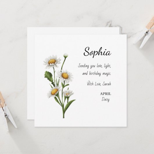 April Daisy Personalized Birthday Kaart (Voorkant / Achterkant in situ)