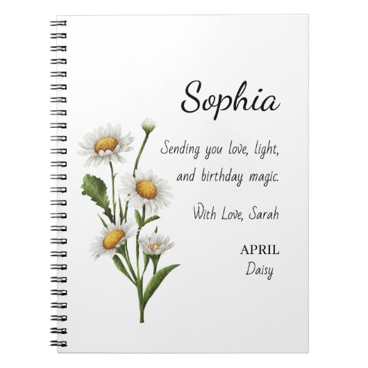 April Daisy Personalized Birthday Notitieboek (Voorkant)