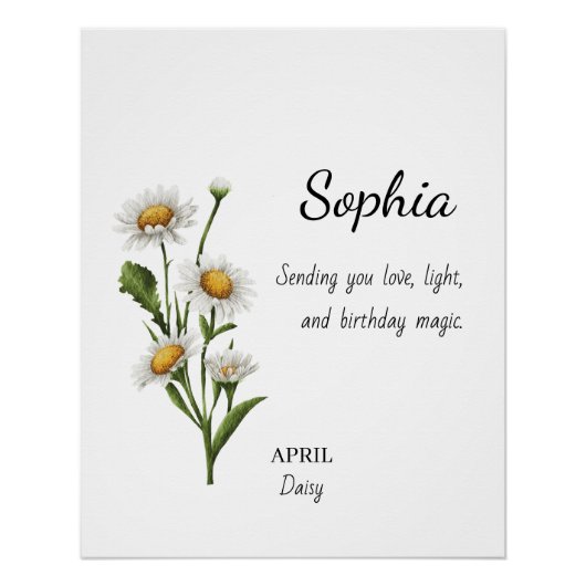 April Daisy Verjaardag Met Naam Perfect Poster (Voorkant)