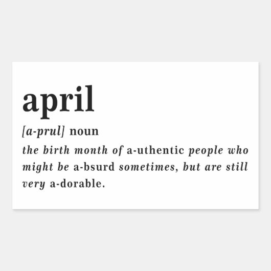 April Definitie Verjaardag Rechthoekige Sticker (Voorkant)