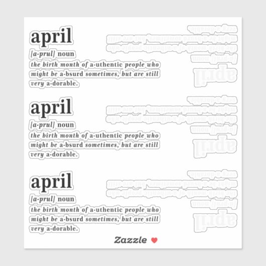 April Definitie Verjaardag Sticker (Vel)