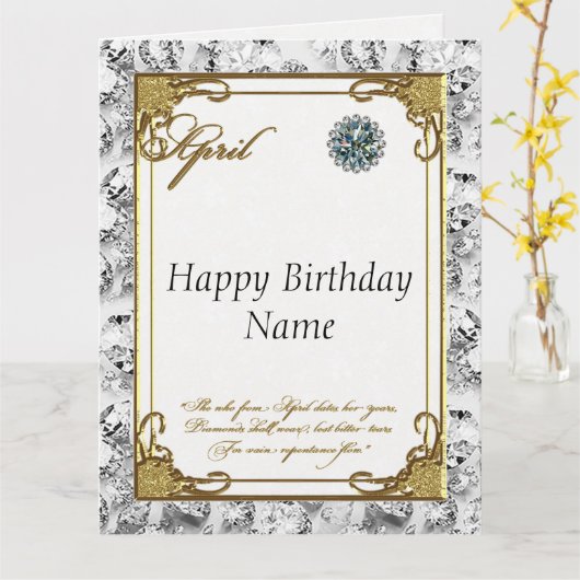 April Diamond Birthstone Verjaardag 8.5x11 Kaart (Gele Bloem)