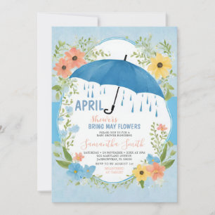 April douches brengen mei bloemen blauwe paraplu kaart