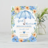 April douches brengen mei bloemen blauwe paraplu kaart (Staand voorkant)