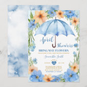 April douches brengen mei bloemen blauwe paraplu kaart (Voorkant / Achterkant)