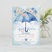 April douches brengen mei bloemen blauwe paraplu kaart (Staand voorkant)