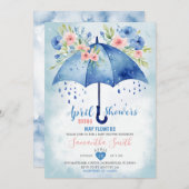 April douches brengen mei bloemen blauwe paraplu kaart (Voorkant / Achterkant)