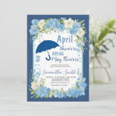 April douches brengen mei bloemen blauwe paraplu kaart (Staand voorkant)