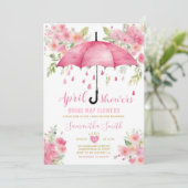 April douches brengen mei bloemen roze paraplu kaart (Staand voorkant)