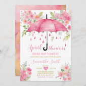 April douches brengen mei bloemen roze paraplu kaart (Voorkant / Achterkant)