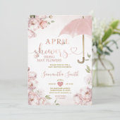 April douches brengen mei bloemen roze paraplu kaart (Staand voorkant)