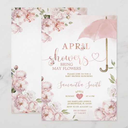 April douches brengen mei bloemen roze paraplu kaart (Voorkant / Achterkant)
