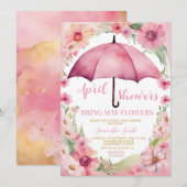April douches brengen mei bloemen roze paraplu kaart (Voorkant / Achterkant)