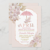 April douches brengen mei roze paraplu bloemen kaart (Voorkant / Achterkant)